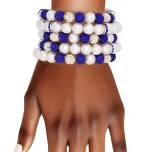 Zeta Phi Beta Sorority White Pearl and Bead Memory Wire Bracelet